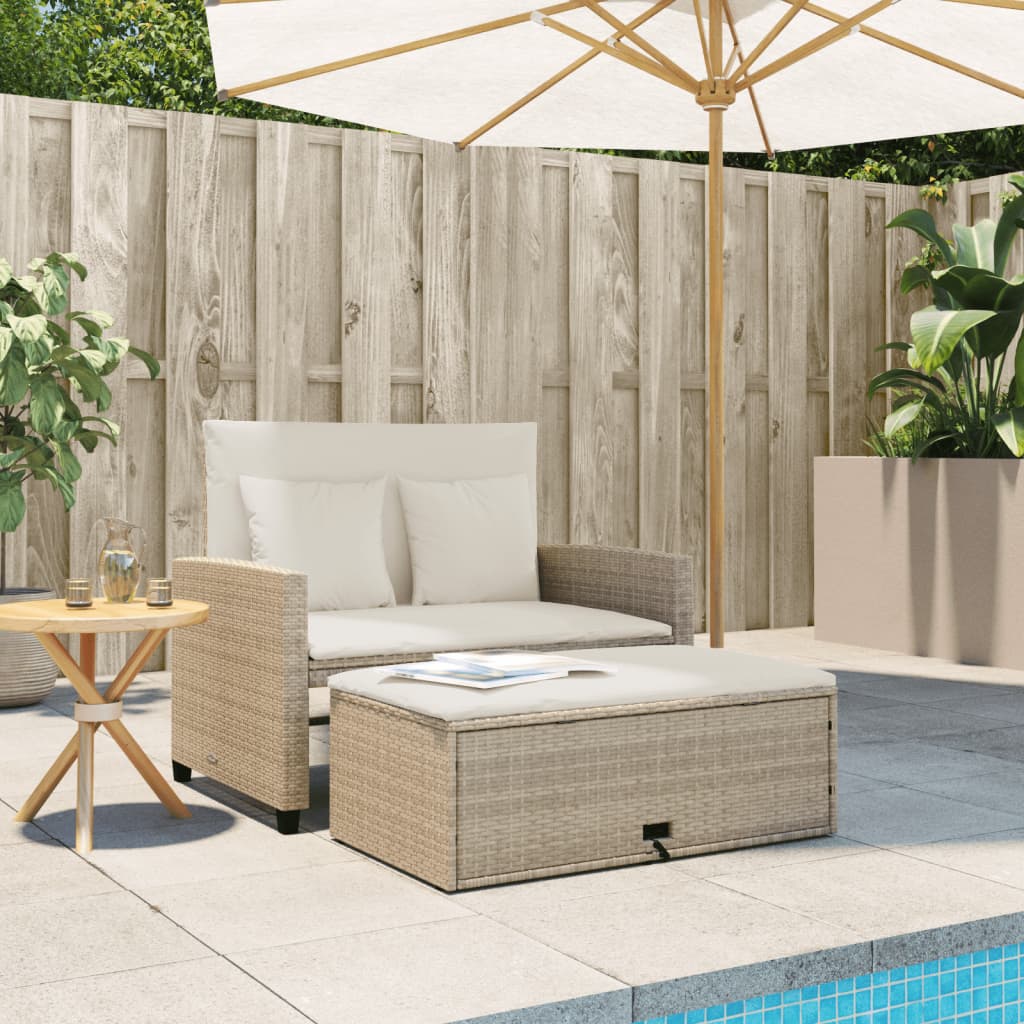 vidaXL Canapé de jardin 2 places avec coussins en résine tressée beige