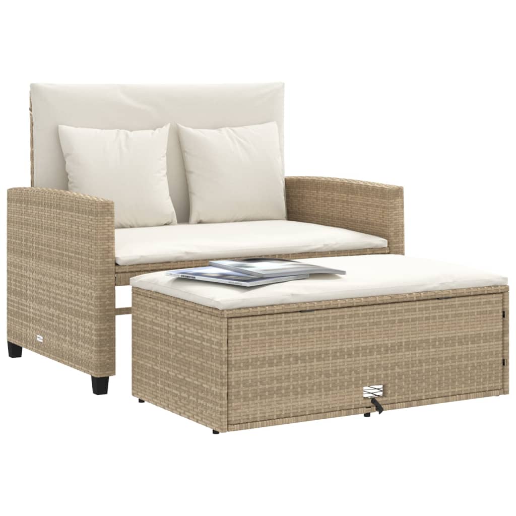vidaXL Canapé de jardin 2 places avec coussins en résine tressée beige