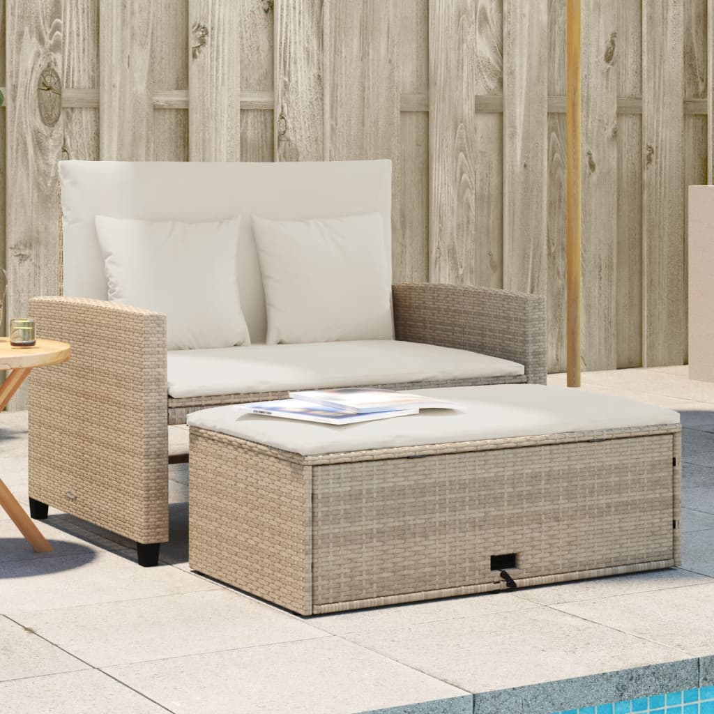 vidaXL Canapé de jardin 2 places avec coussins en résine tressée beige