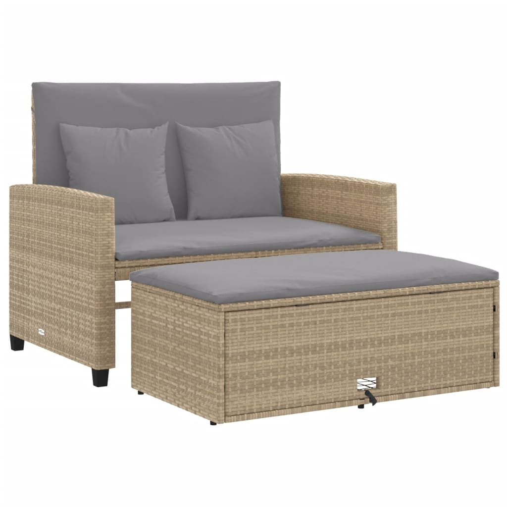 vidaXL Canapé de jardin 2 places avec coussins en résine tressée beige