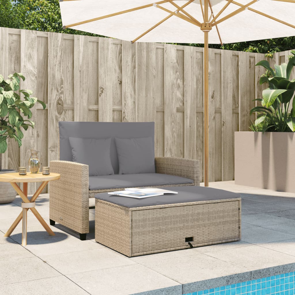 vidaXL Canapé de jardin 2 places avec coussins en résine tressée beige