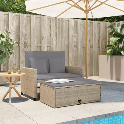 vidaXL Canapé de jardin 2 places avec coussins en résine tressée beige