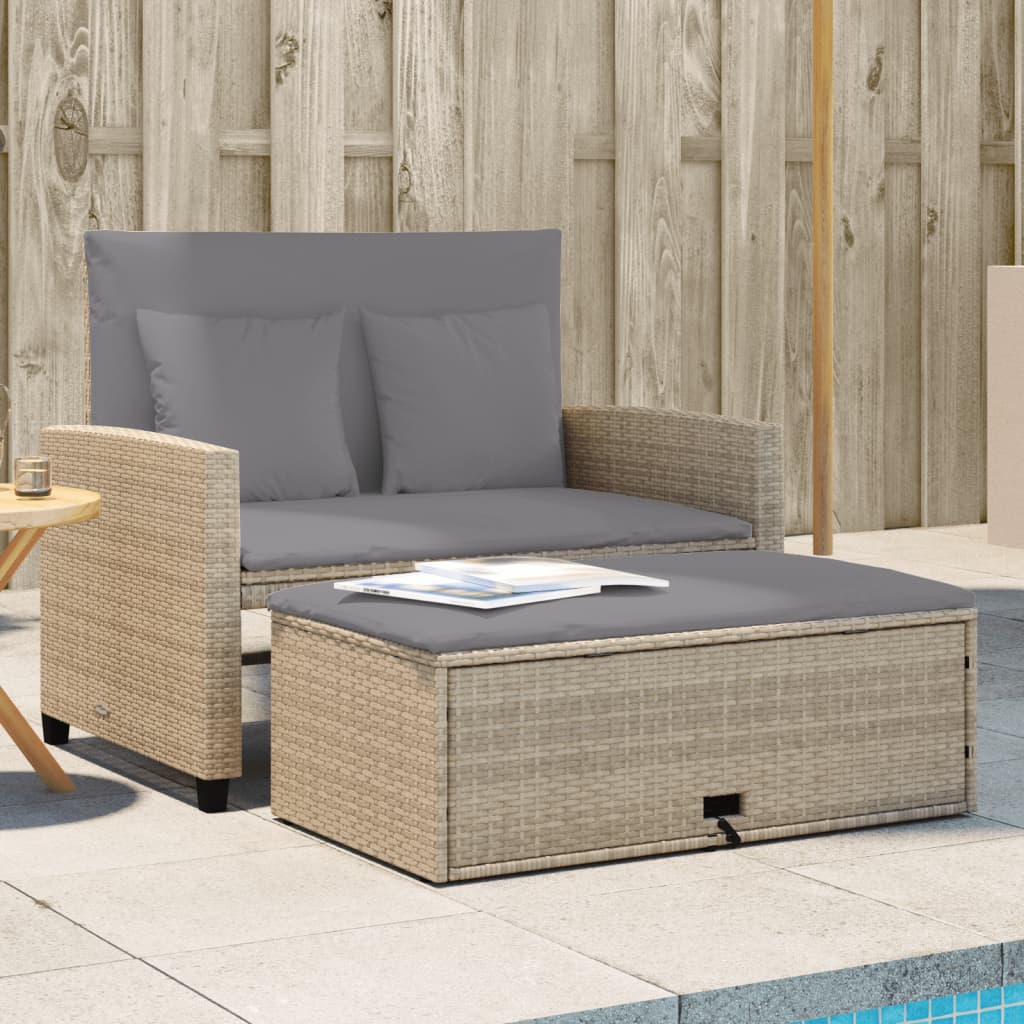 vidaXL Canapé de jardin 2 places avec coussins en résine tressée beige