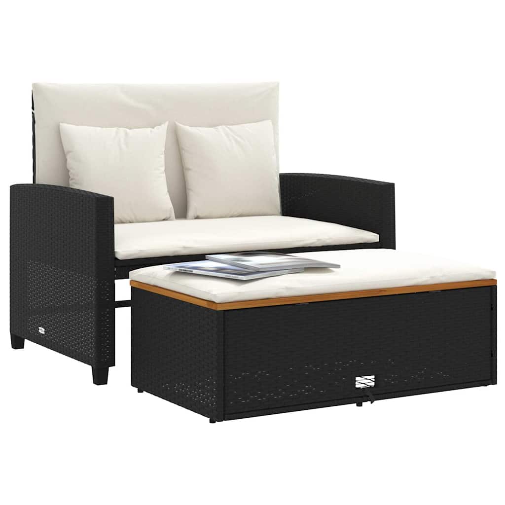 vidaXL Canapé de jardin 2 places avec coussins en résine tressée et bois d'acacia noir