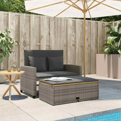 vidaXL Canapé de jardin 2 places avec coussins gris rotin PE et bois d'acacia