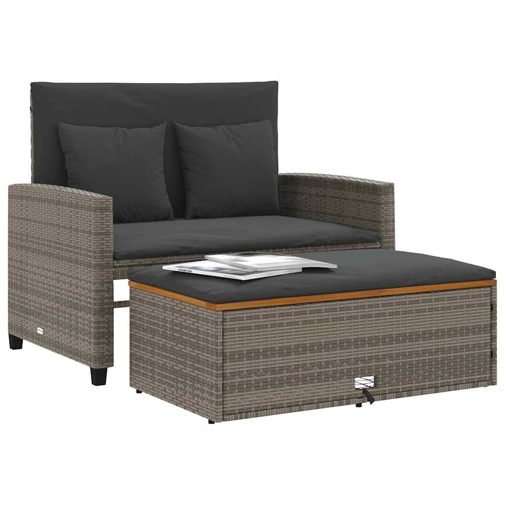 vidaXL Canapé de jardin 2 places avec coussins gris rotin PE et bois d'acacia