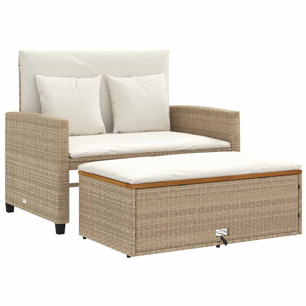 vidaXL Canapé de jardin 2 places avec coussins Beige en rotin synthétique et bois d'acacia