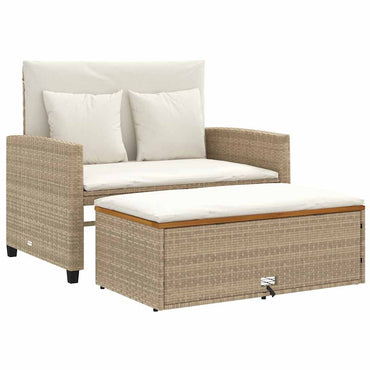 vidaXL Canapé de jardin 2 places avec coussins Beige en rotin synthétique et bois d'acacia