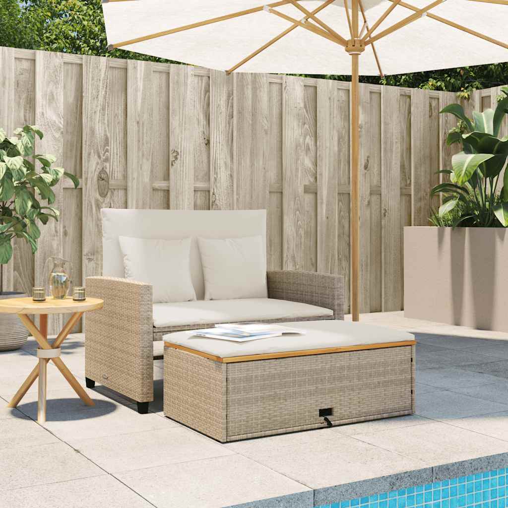 vidaXL Canapé de jardin 2 places avec coussins Beige en rotin synthétique et bois d'acacia