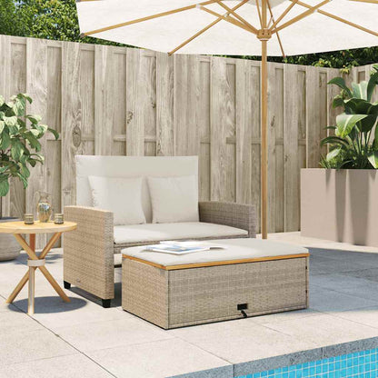 vidaXL Canapé de jardin 2 places avec coussins Beige en rotin synthétique et bois d'acacia
