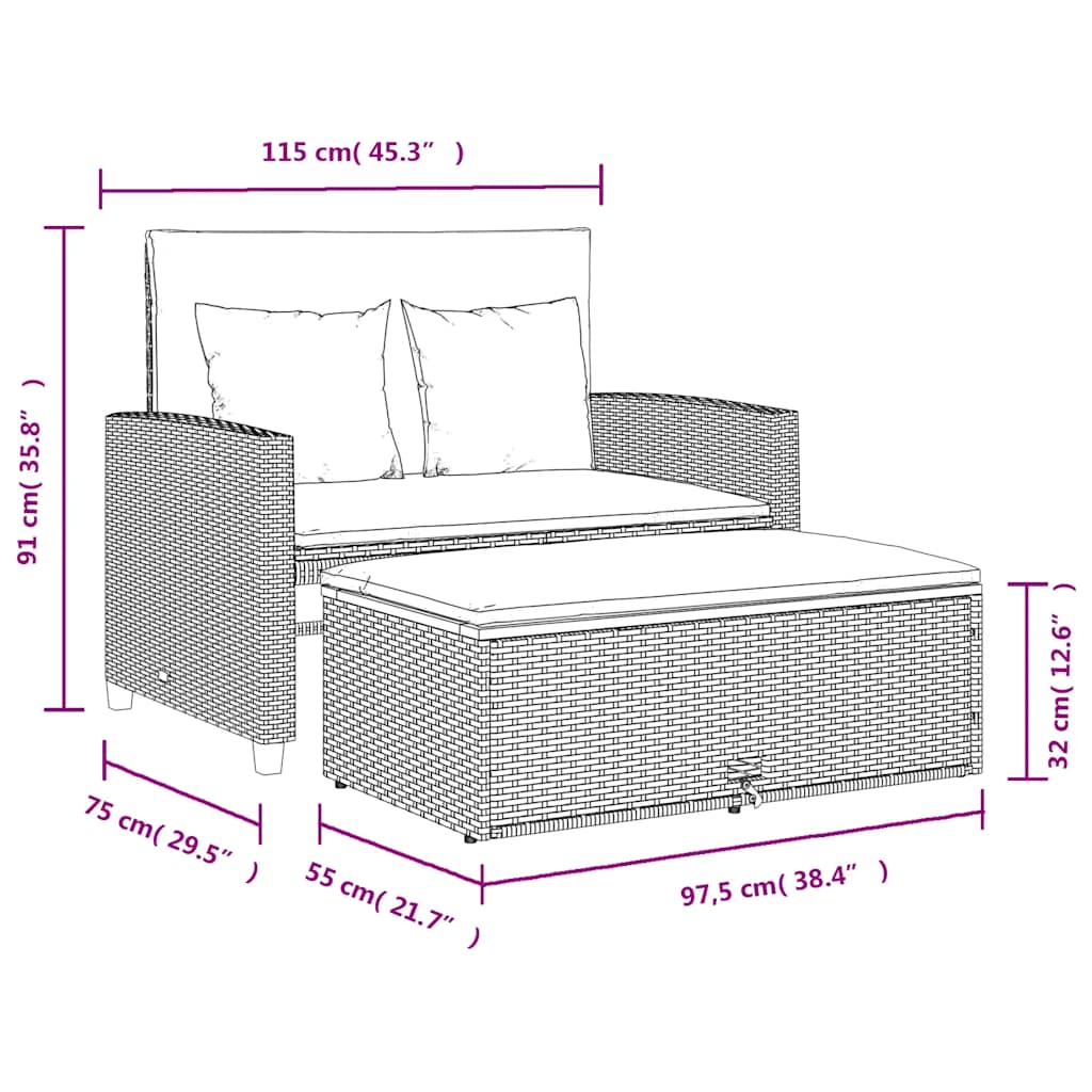 vidaXL Canapé de jardin 2 places avec coussins Beige en rotin synthétique et bois d'acacia