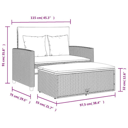 vidaXL Canapé de jardin 2 places avec coussins Beige en rotin synthétique et bois d'acacia