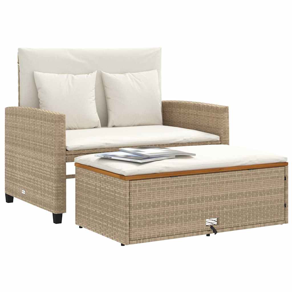 vidaXL Canapé de jardin 2 places avec coussins Beige en rotin synthétique et bois d'acacia