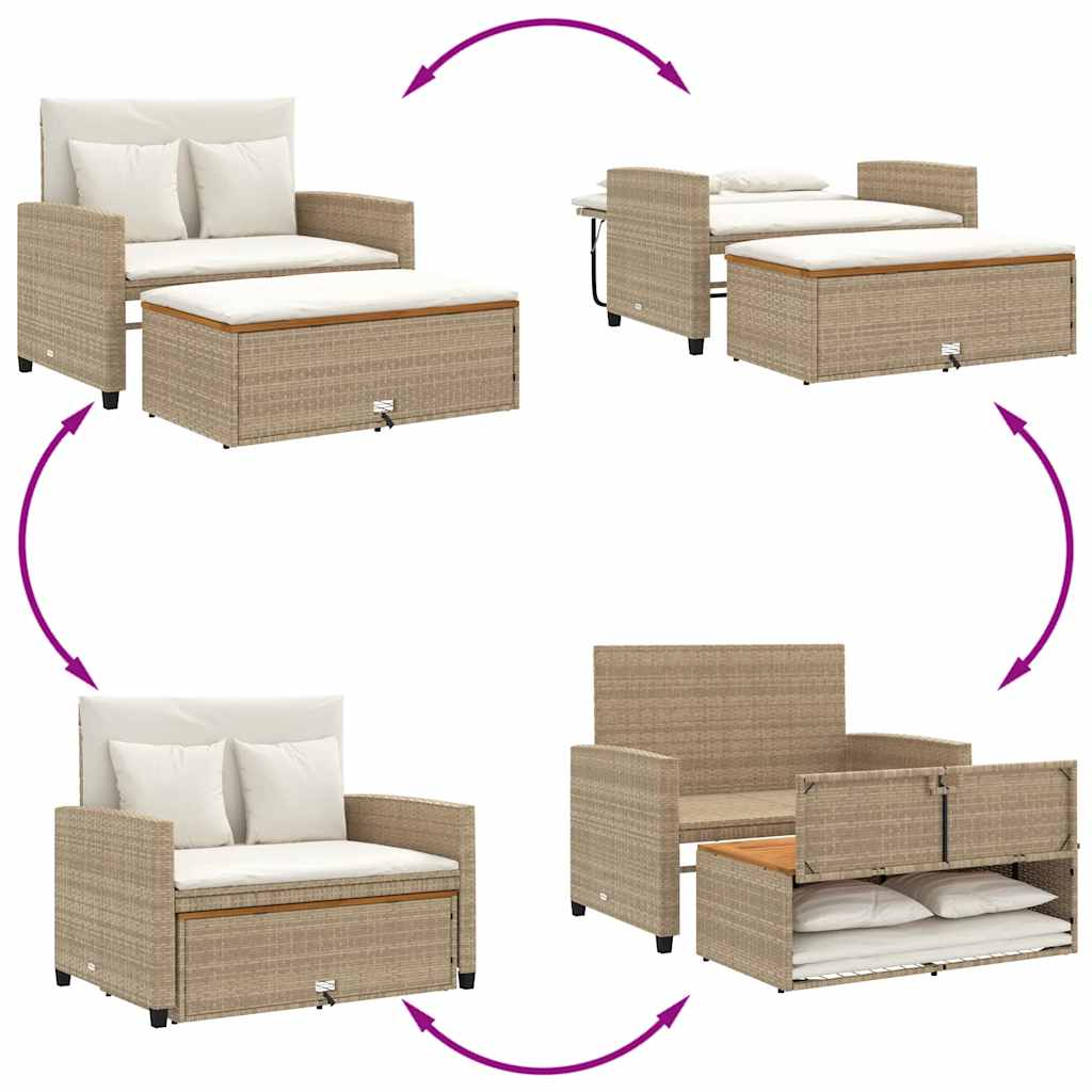 vidaXL Canapé de jardin 2 places avec coussins Beige en rotin synthétique et bois d'acacia