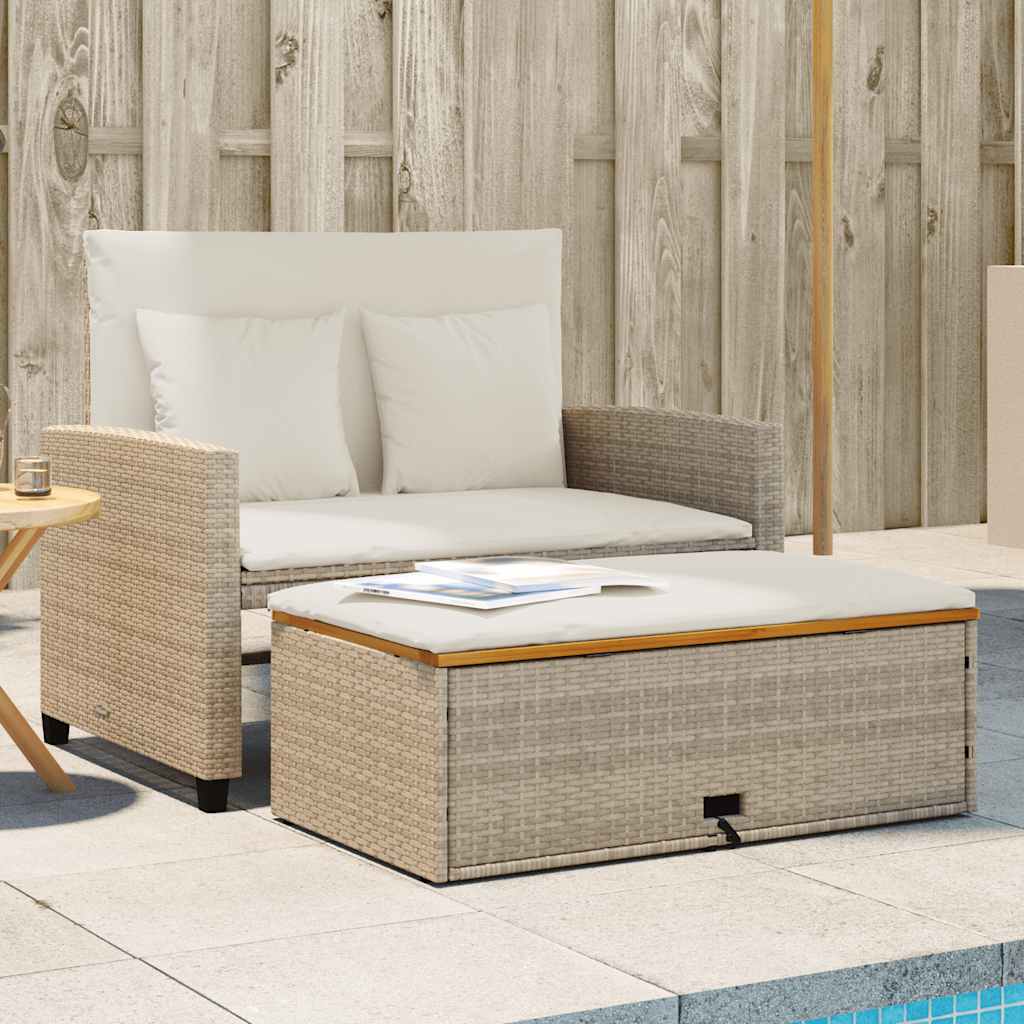 vidaXL Canapé de jardin 2 places avec coussins Beige en rotin synthétique et bois d'acacia