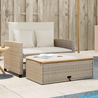vidaXL Canapé de jardin 2 places avec coussins Beige en rotin synthétique et bois d'acacia