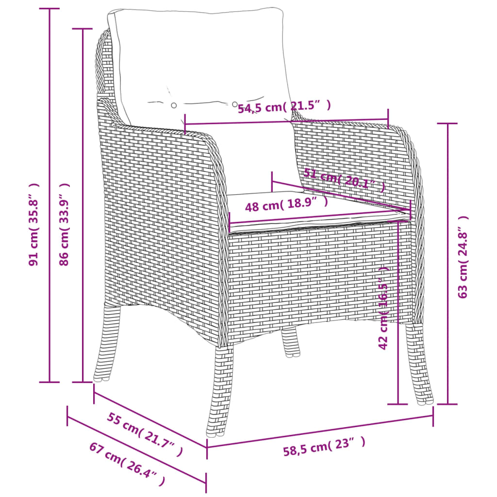 vidaXL Chaises de jardin avec coussins 2 pcs. Marron Résine tressée
