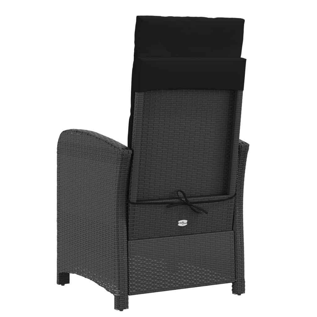 vidaXL Fauteuil de jardin réglable avec coussin noir résine tressée
