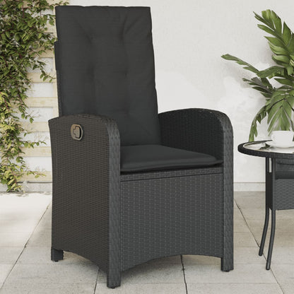 vidaXL Fauteuil de jardin réglable avec coussin noir résine tressée