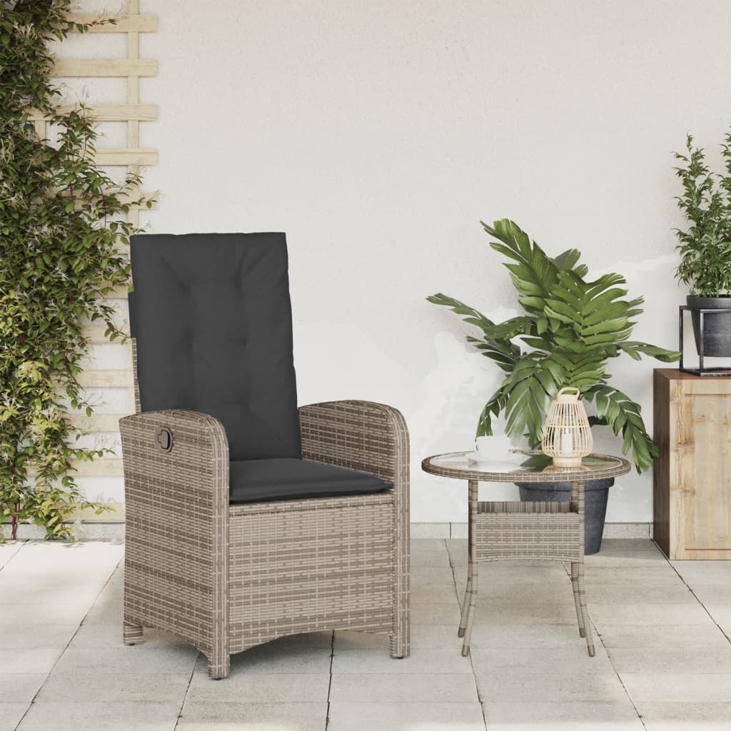 vidaXL Fauteuil de jardin réglable avec coussin gris en résine tressée