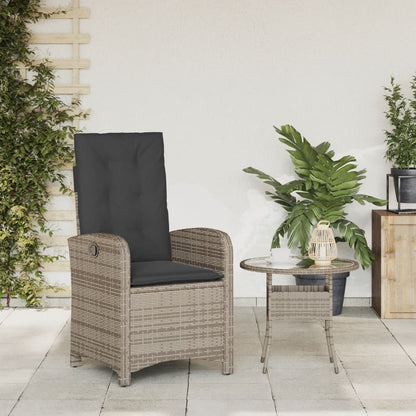 vidaXL Fauteuil de jardin réglable avec coussin gris en résine tressée