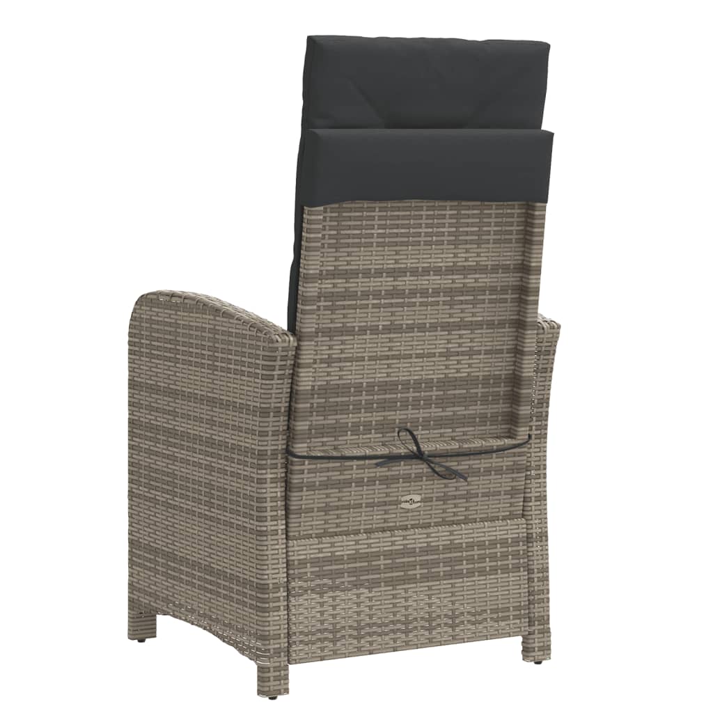 vidaXL Fauteuil de jardin réglable avec coussin gris en résine tressée