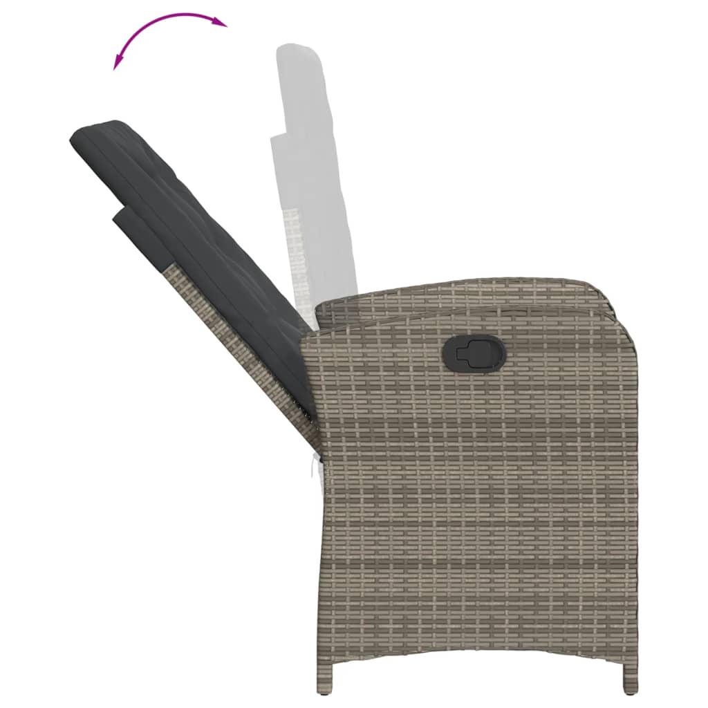 vidaXL Fauteuil de jardin réglable avec coussin gris en résine tressée