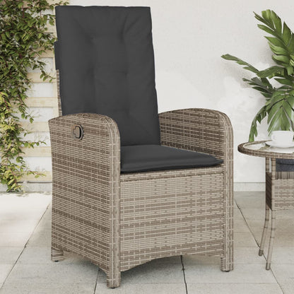 vidaXL Fauteuil de jardin réglable avec coussin gris en résine tressée