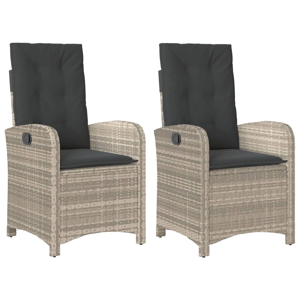 vidaXL Gartensessel mit Kissen 2 Stk. Verstellbar Hellgrau Poly Rattan