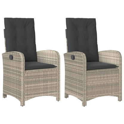 vidaXL Gartensessel mit Kissen 2 Stk. Verstellbar Hellgrau Poly Rattan
