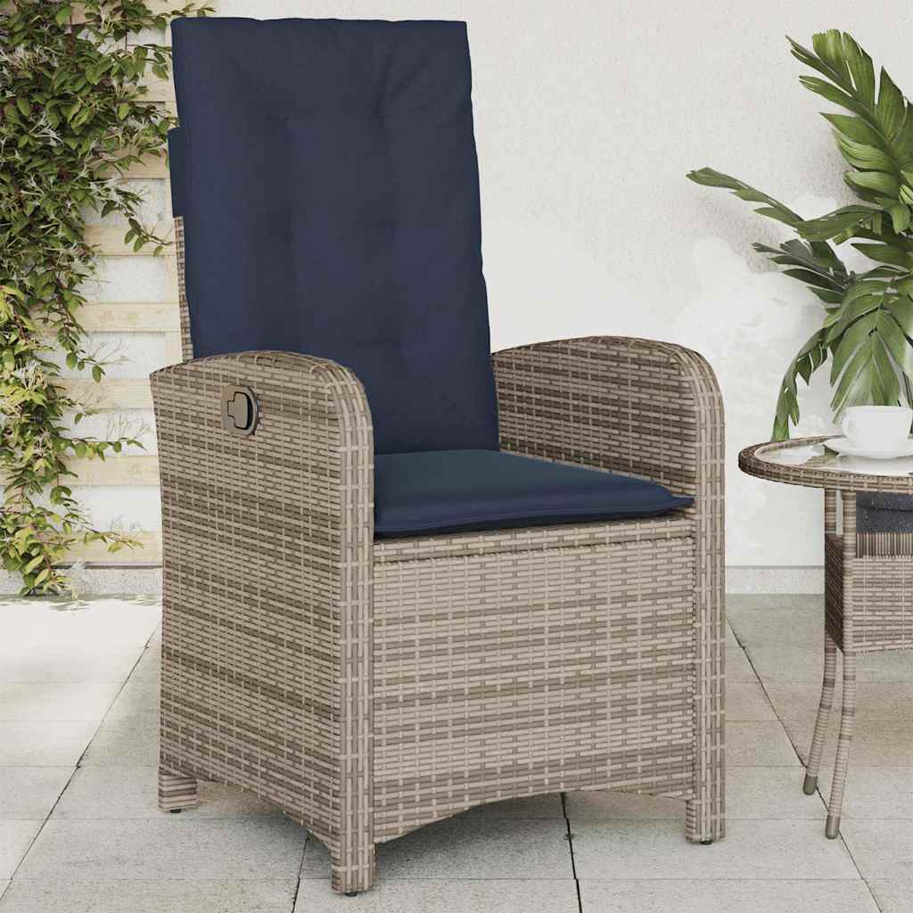 Gartensessel mit Kissen 2 Stk. Verstellbar Grau Poly Rattan