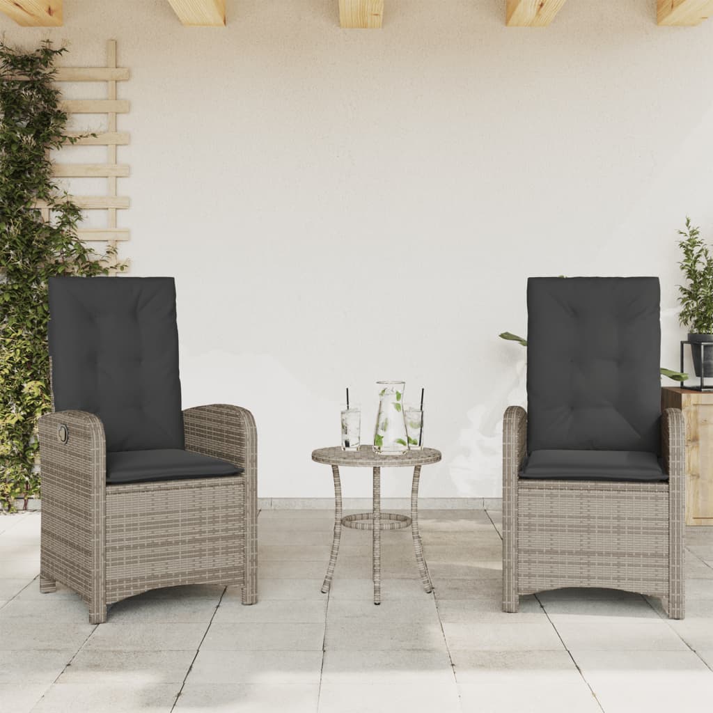 3-tlg. Bistro-Set mit Kissen Grau Poly Rattan