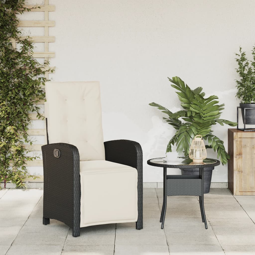 vidaXL Fauteuil de jardin avec repose-pieds Réglable Résine tressée Noir