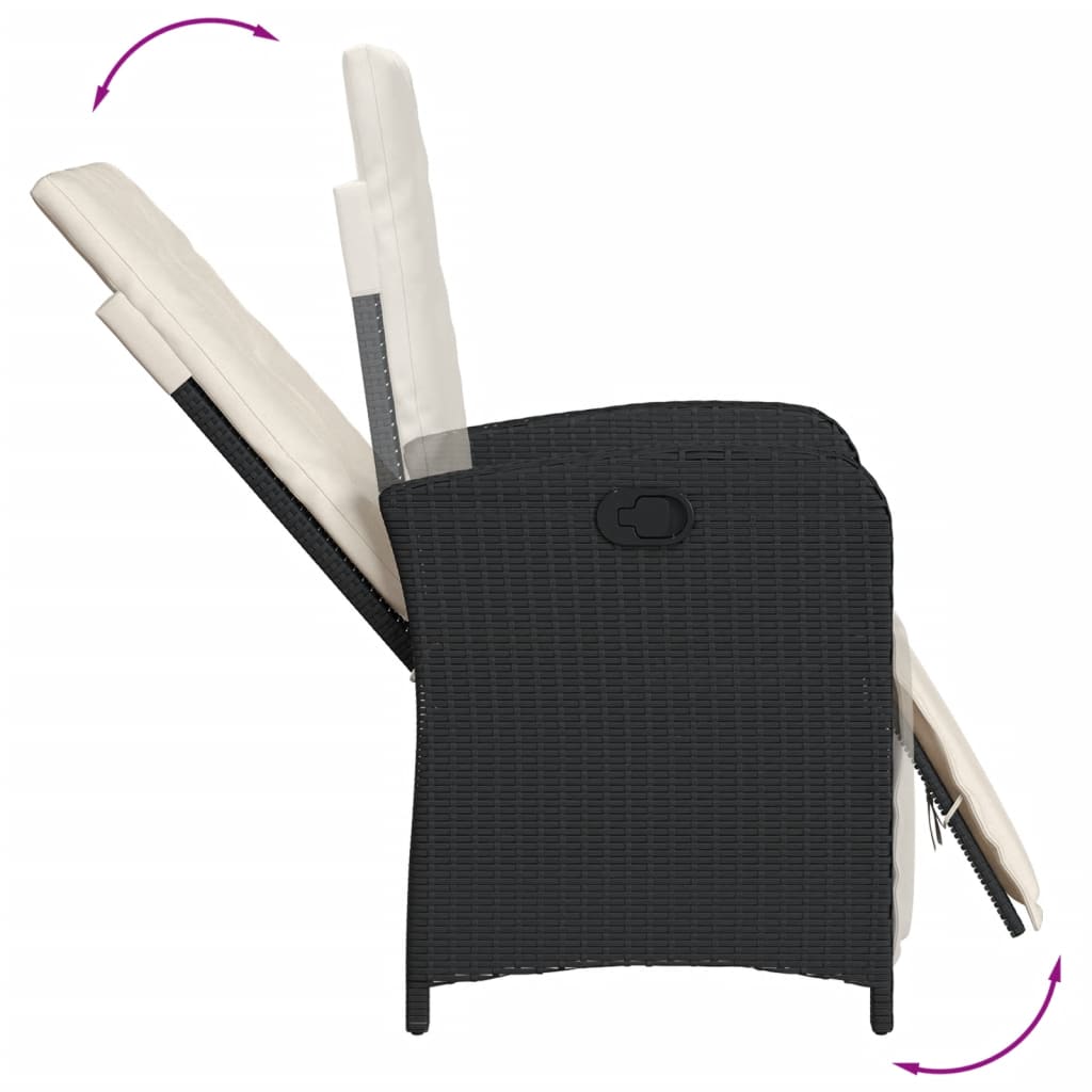 vidaXL Fauteuil de jardin avec repose-pieds Réglable Résine tressée Noir