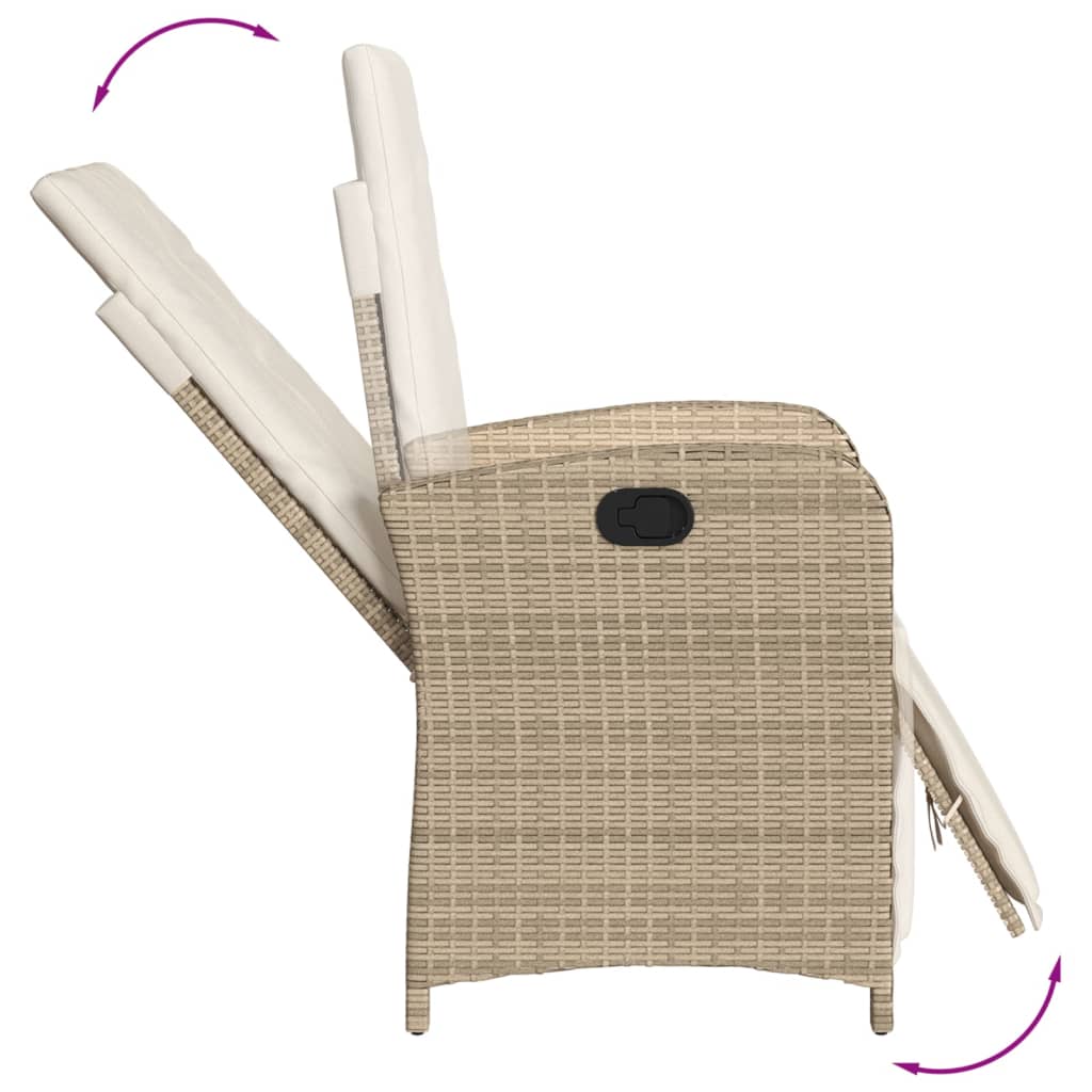 vidaXL Gartensessel mit Fußteil Verstellbar Beige Poly Rattan