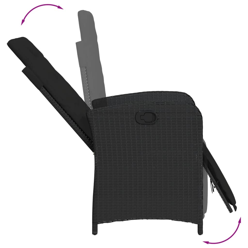 vidaXL Gartensessel mit Fußteil 2 Stk. Verstellbar Schwarz Poly Rattan