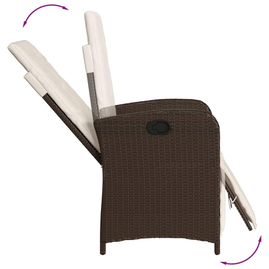 vidaXL Gartensessel mit Fußteil 2 Stk. Verstellbar Braun Poly Rattan