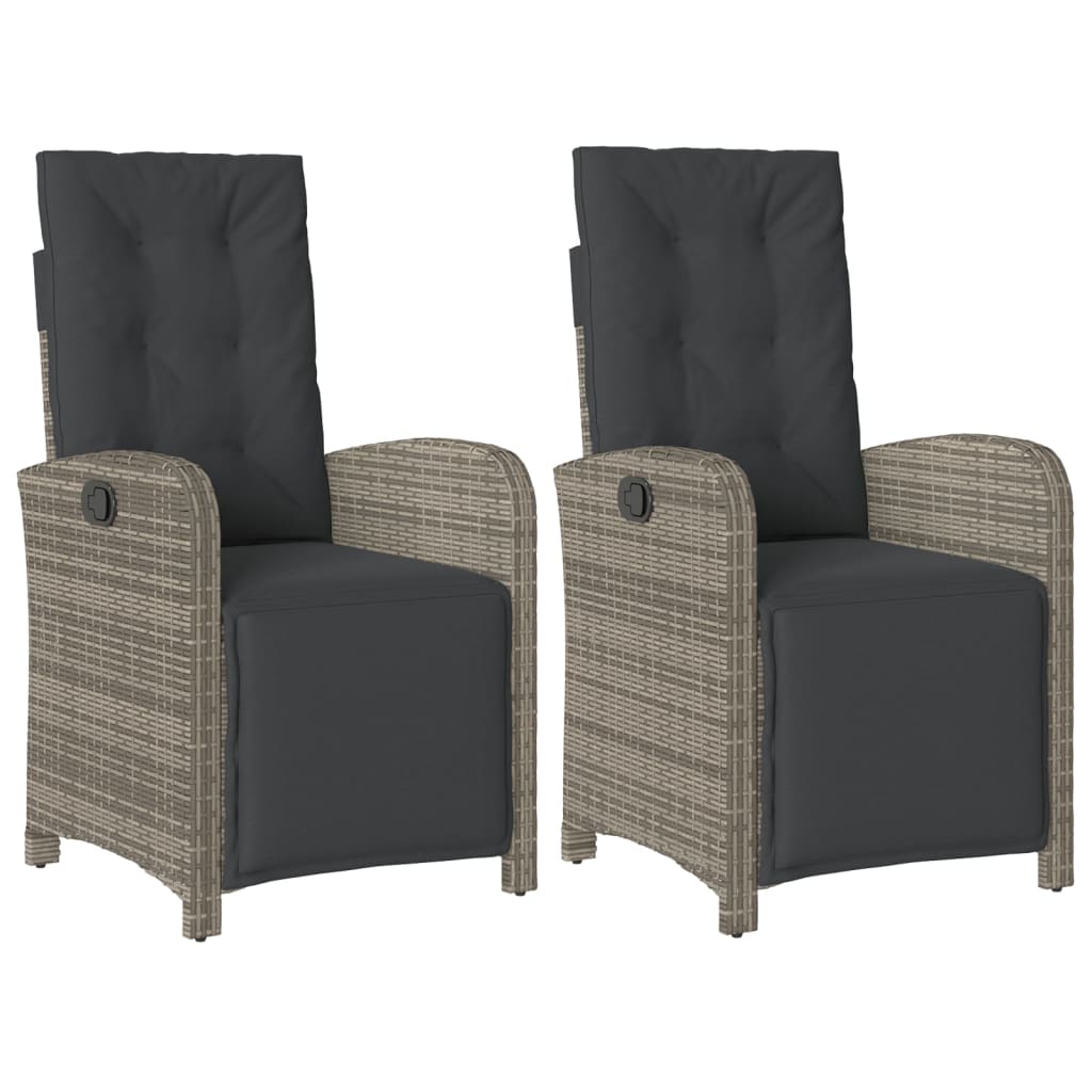 vidaXL Fauteuils de jardin avec repose-pieds 2 pcs Réglable Gris Résine Tressée