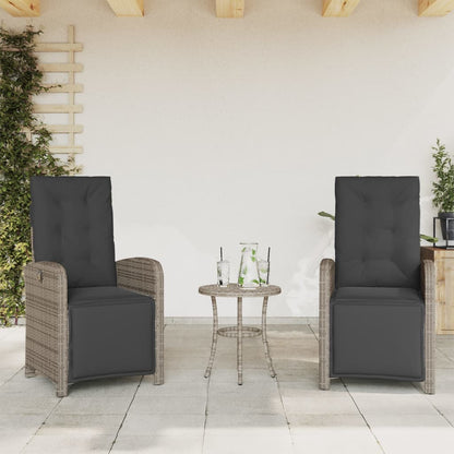 vidaXL Fauteuils de jardin avec repose-pieds 2 pcs Réglable Gris Résine Tressée