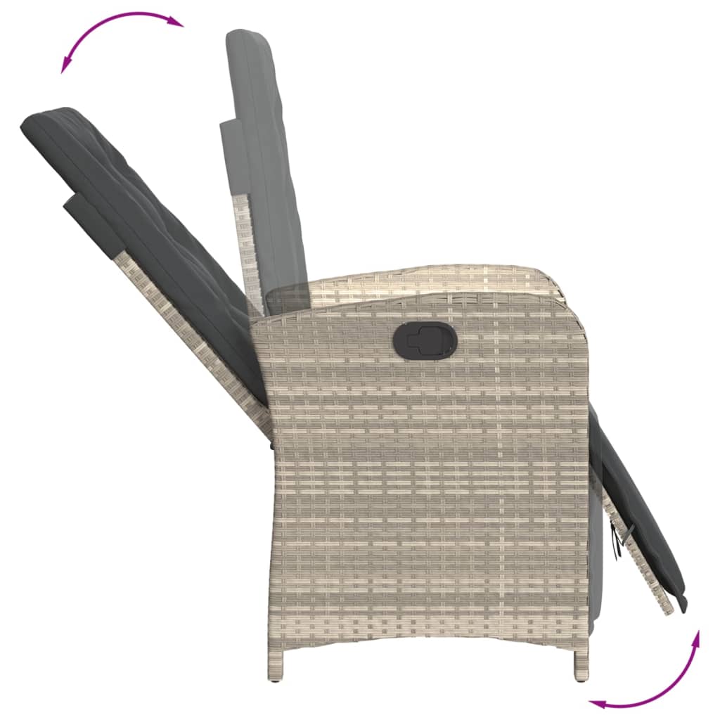 vidaXL Gartensessel mit Fußteil 2Stk. Verstellbar Hellgrau Poly Rattan