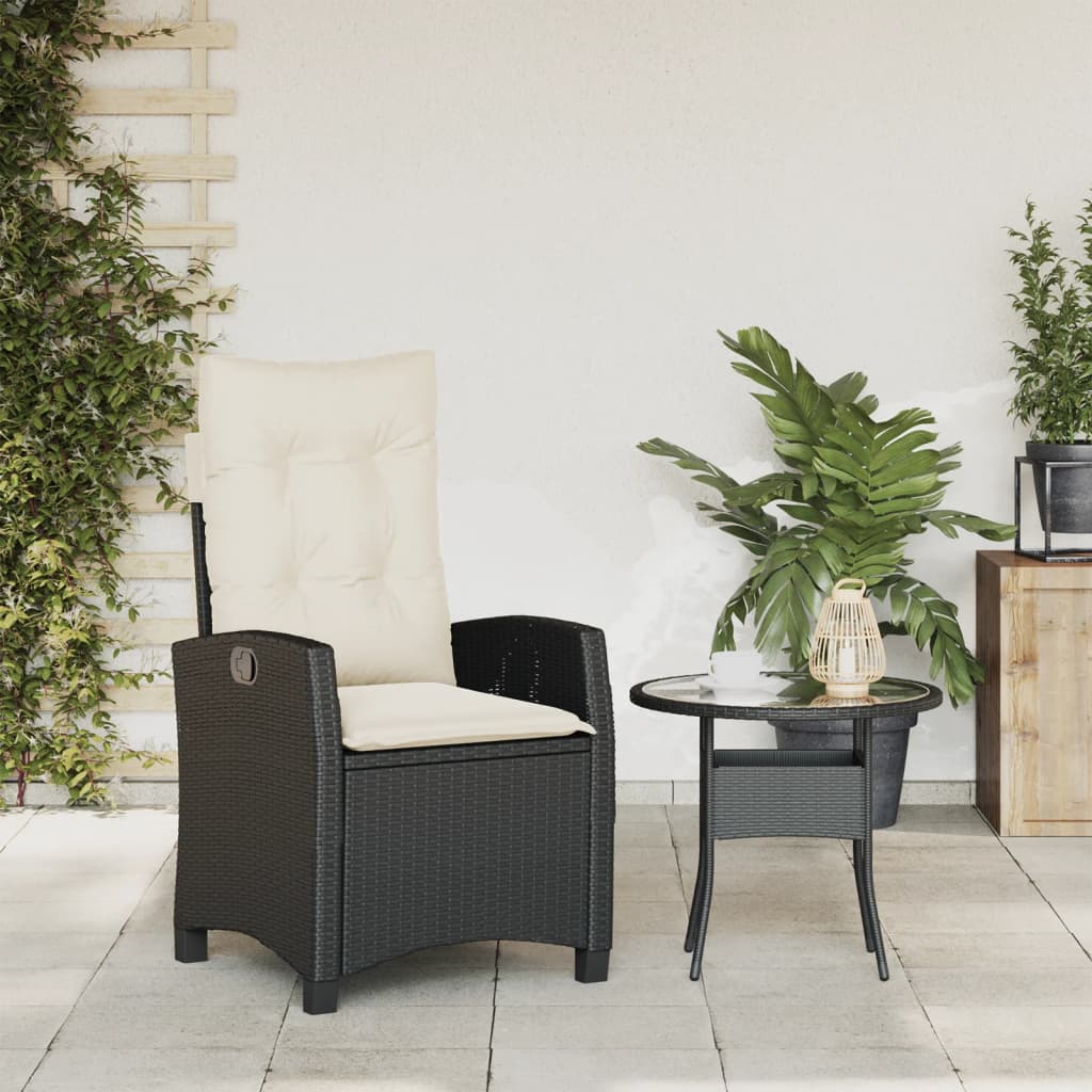 vidaXL Fauteuil de jardin réglable avec coussin noir résine tressée