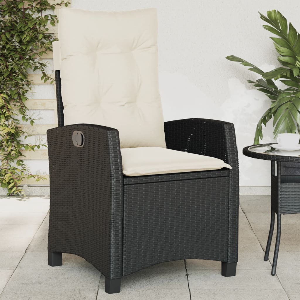 vidaXL Fauteuil de jardin réglable avec coussin noir résine tressée