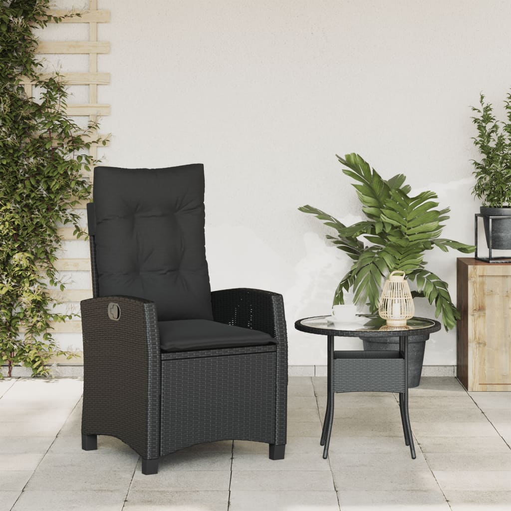 vidaXL Fauteuil de jardin réglable avec coussin noir résine tressée