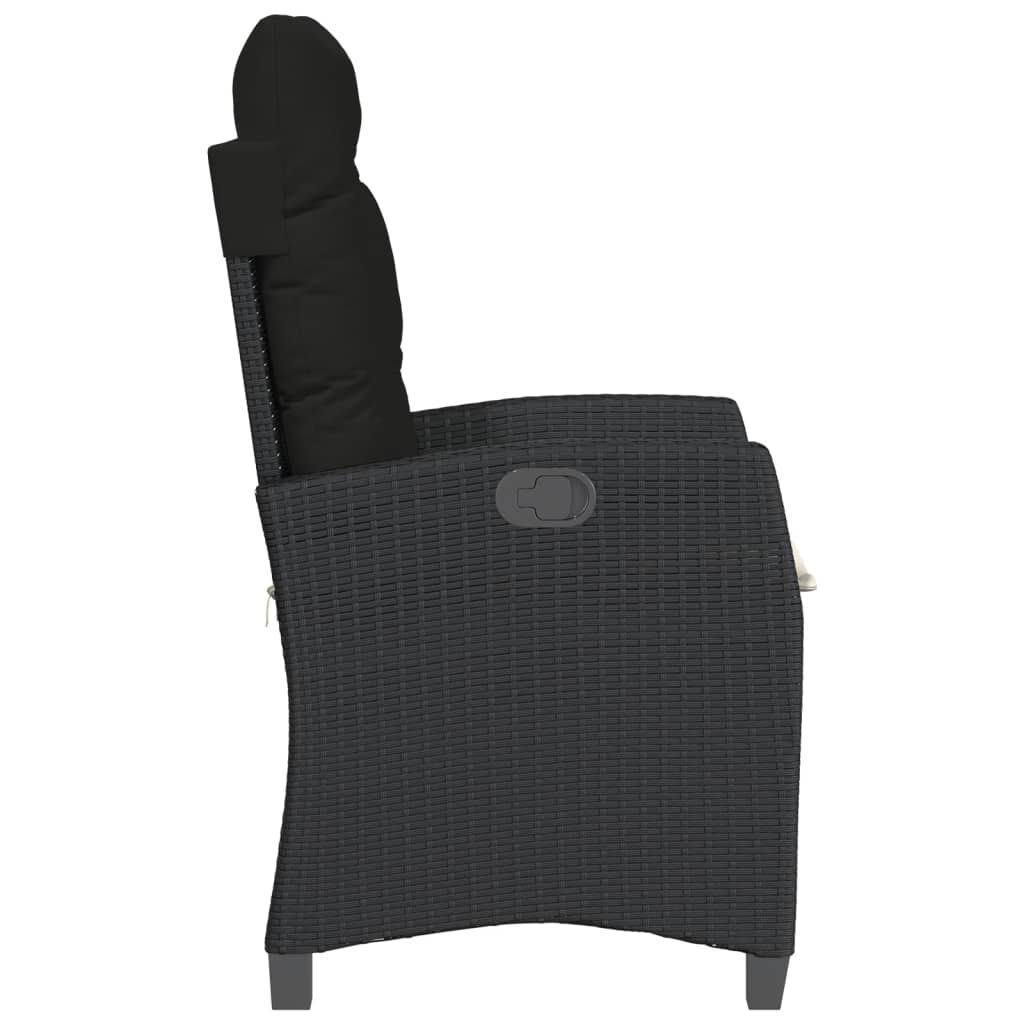 vidaXL Fauteuil de jardin réglable avec coussin noir résine tressée