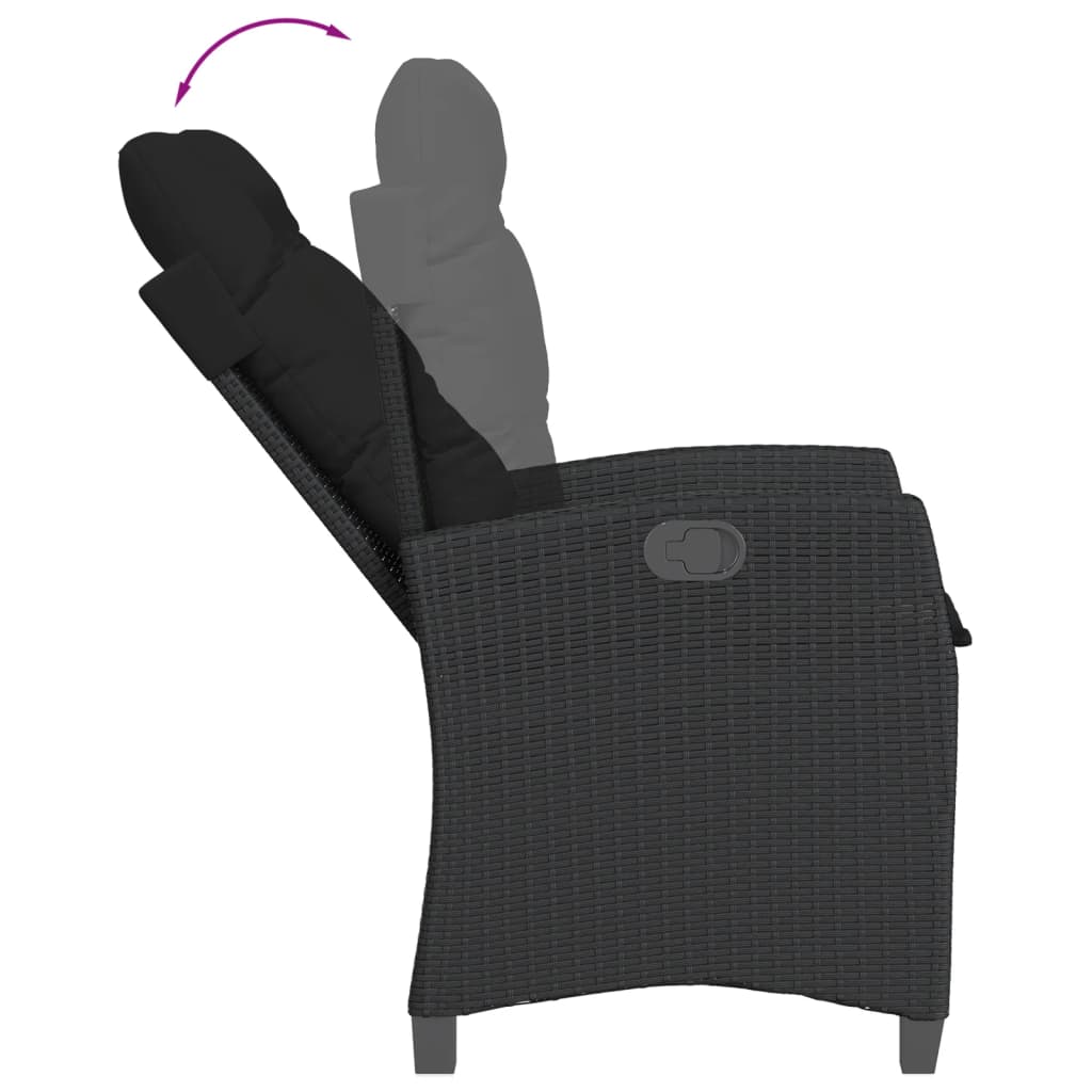 vidaXL Fauteuil de jardin réglable avec coussin noir résine tressée