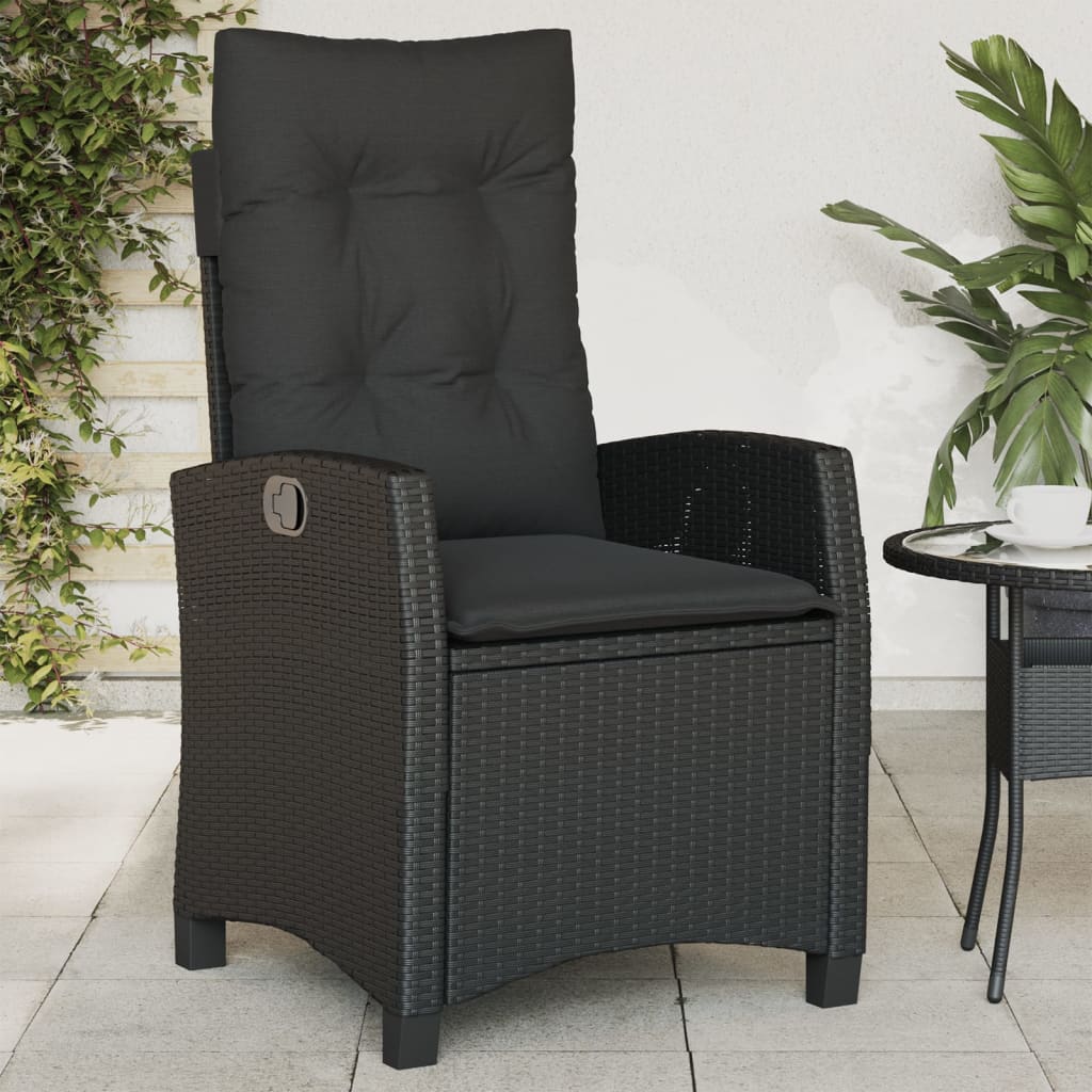 vidaXL Fauteuil de jardin réglable avec coussin noir résine tressée