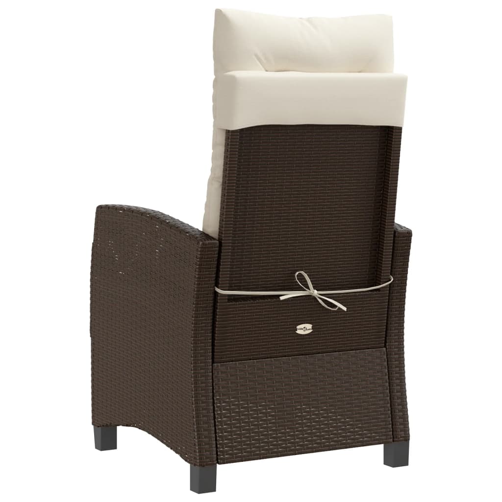 vidaXL Gartensessel Verstellbar mit Kissen Braun Poly Rattan