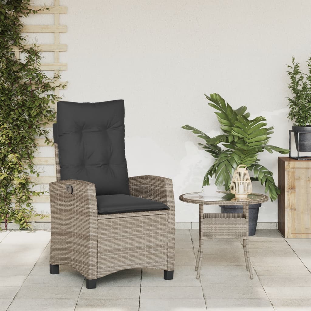 vidaXL Fauteuil de jardin réglable avec coussin gris en résine tressée