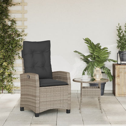 vidaXL Fauteuil de jardin réglable avec coussin gris en résine tressée