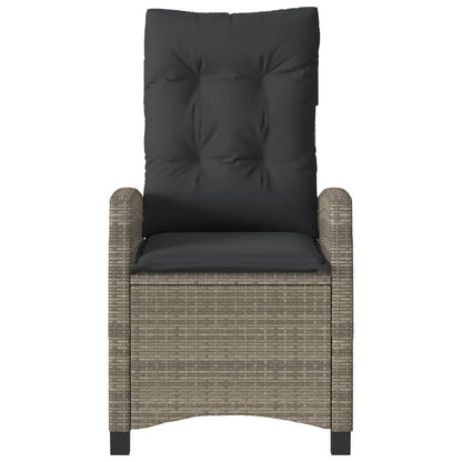 vidaXL Fauteuil de jardin réglable avec coussin gris en résine tressée